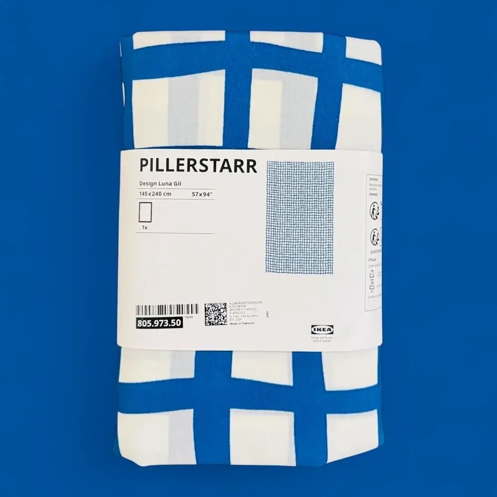 IKEA PILLERSTARR Tablecloth, patterned/blue white, 57x94 